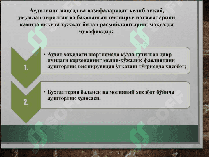 АУДИТОРЛИК ТЕКШИРУВИНИНГ ЯКУНИЙ БОСҚИЧИ 6
