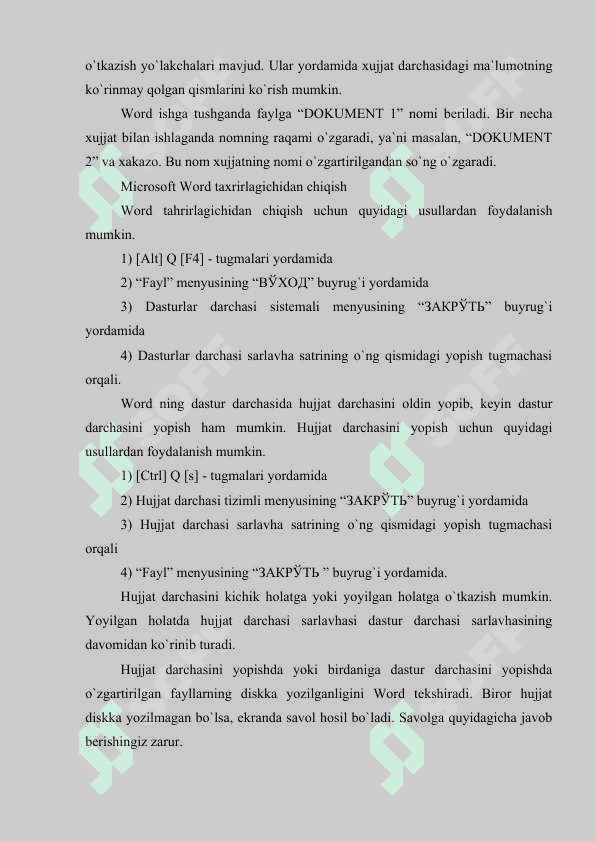 Matnlar ustida ishlash. Matn muhahrirlari 4