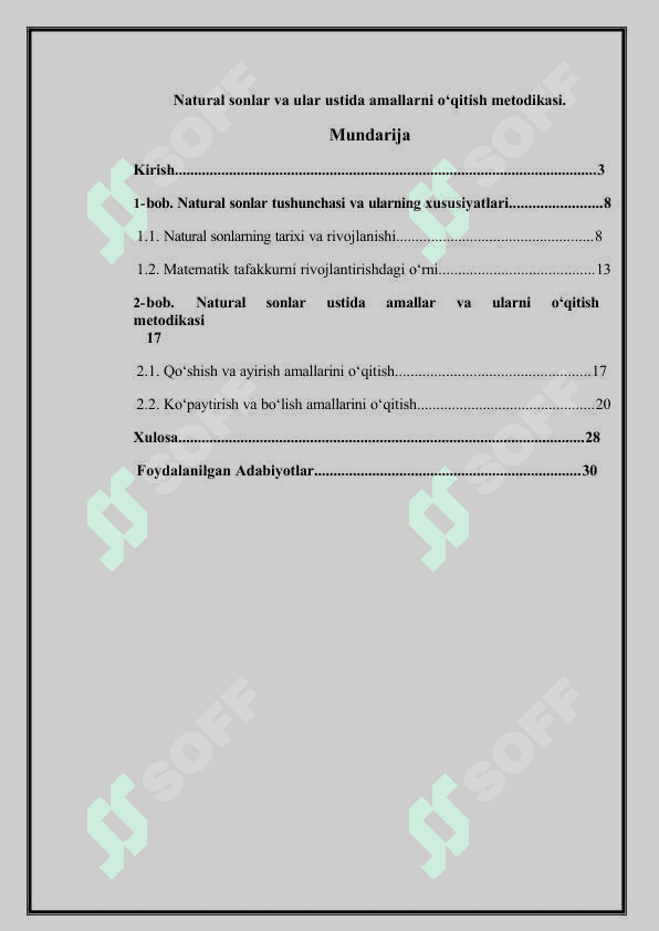Natural sonlar va ular ustida amallarni o’qitish metodikasi 2