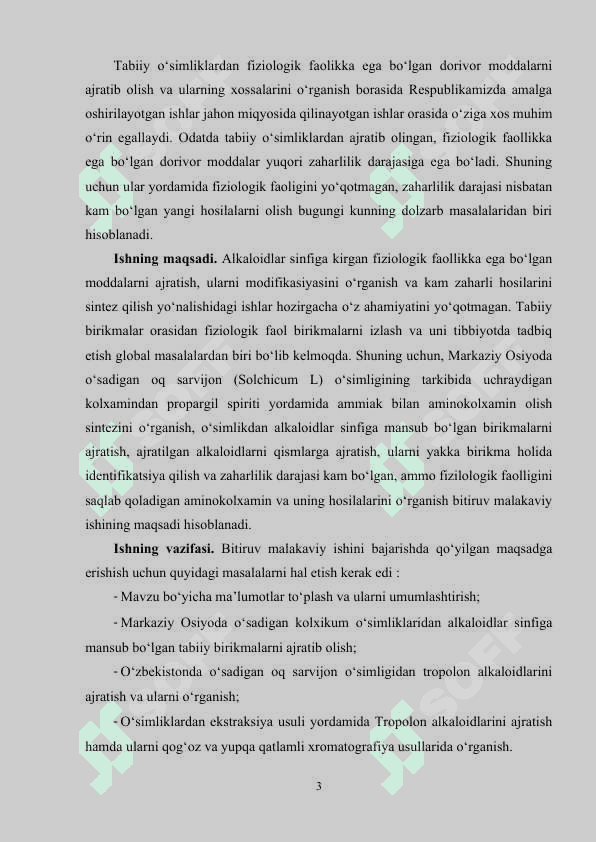 Alkaloidlarning umumiy tavsifi va tabiatda tarqalishi 3