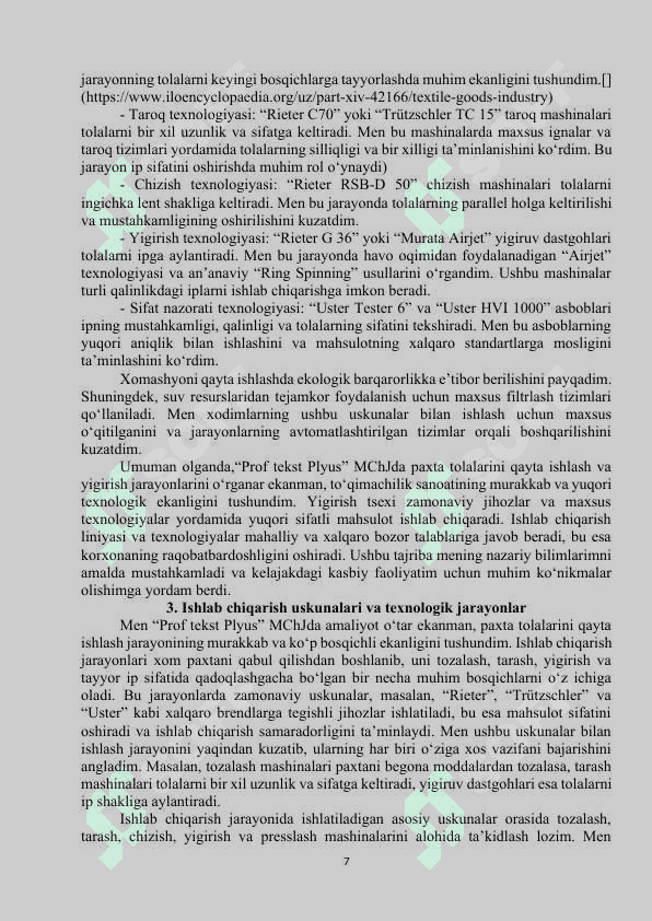 Amaliyot hisoboti Tekstil 7
