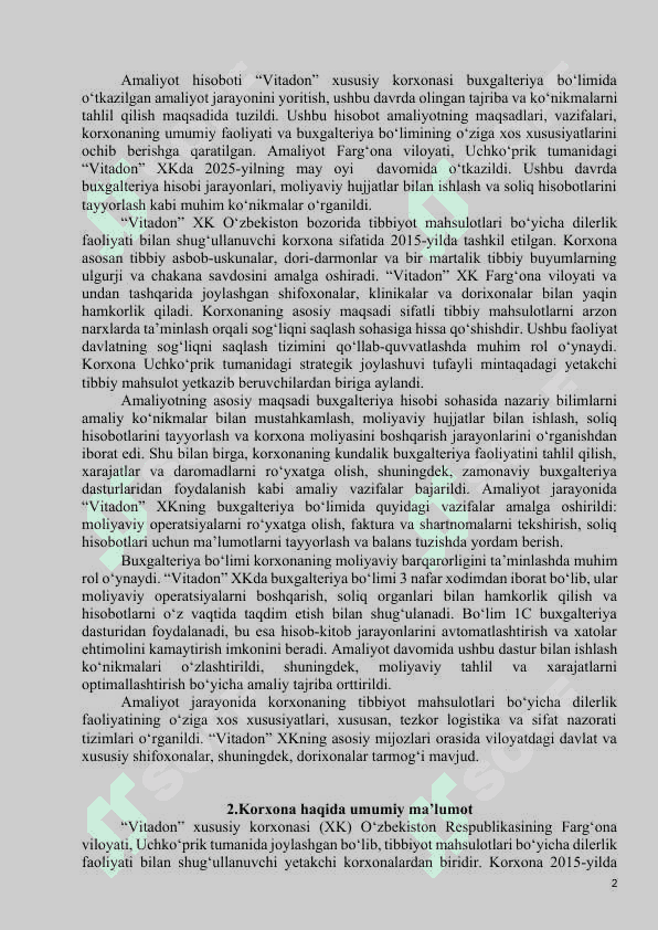Amaliyot hisoboti Dilerlik korxonasi dori 2