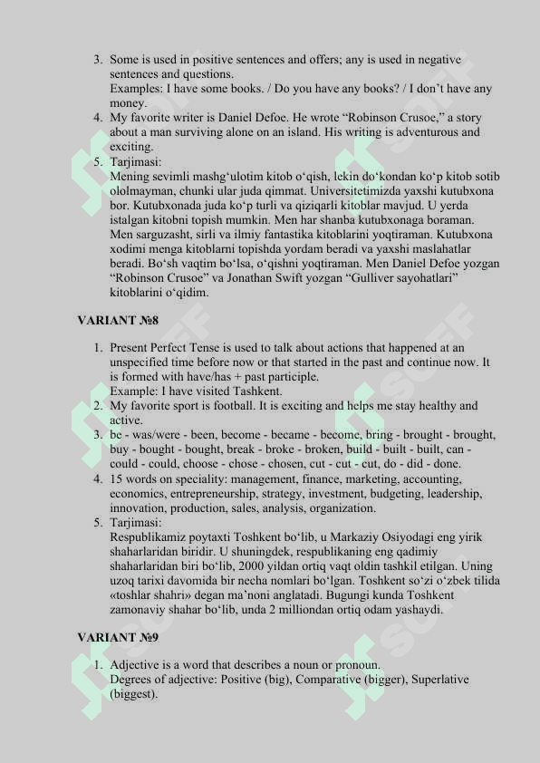 Ingliz tili fanidan yakuniy test savollari javobi bilan 4