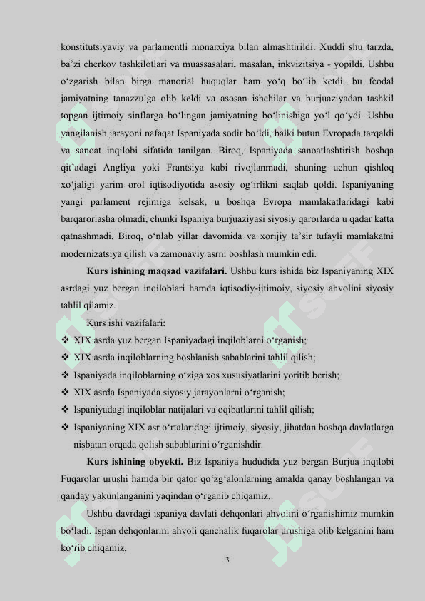 XIX asr ispan inqiloblari kurs ishi 3