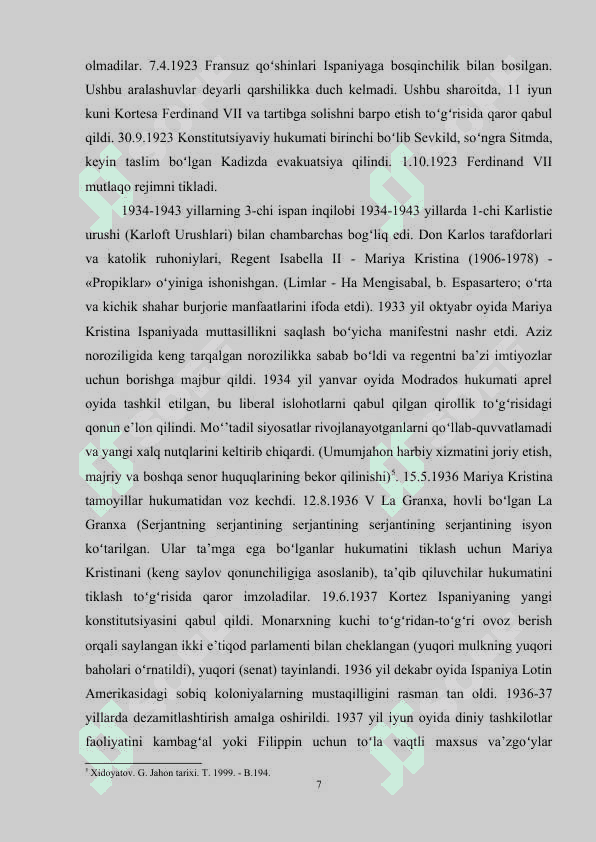 XIX asr ispan inqiloblari kurs ishi 7