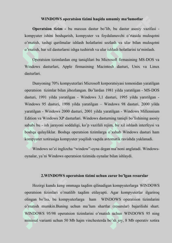 Windows operatsion tizimi haqida umumiy ma‘lumotlar 2