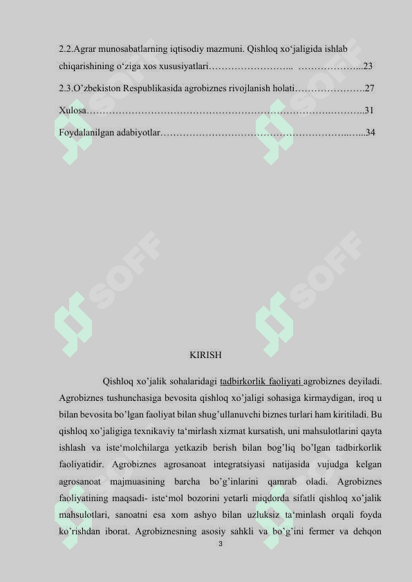 AGROBIZNES VA UNING TURLARI” MAVZUSIDA kurs ishi 3