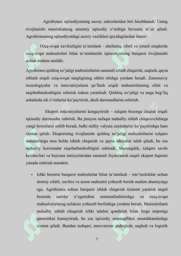 AGROBIZNES VA UNING TURLARI” MAVZUSIDA kurs ishi 7