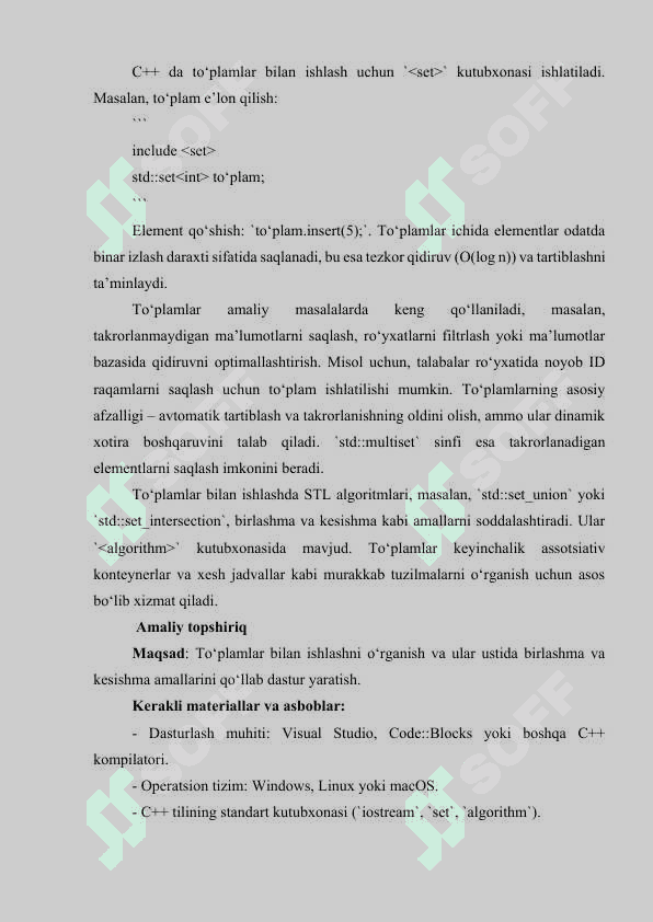 To‘plamlar ustida amallardan foydalanib amaliy dastur ishlab chiqish 2