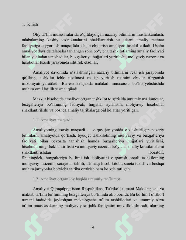 Maktabgacha va umumiy o‘rta ta’lim muassasalarini boshqarish va muvofiqlashtirish. AMALIYOT HISOBOTI 4