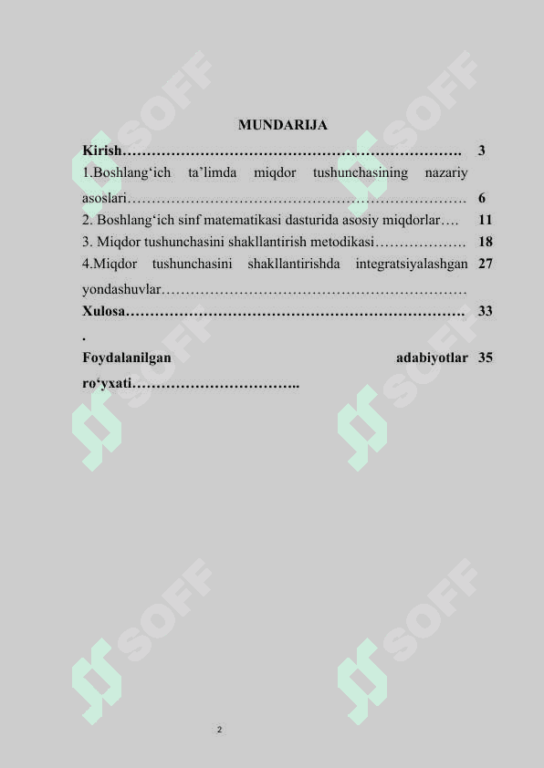 Boshlang‘ich sinflarda asosiy miqdorlar kurs ishi 2