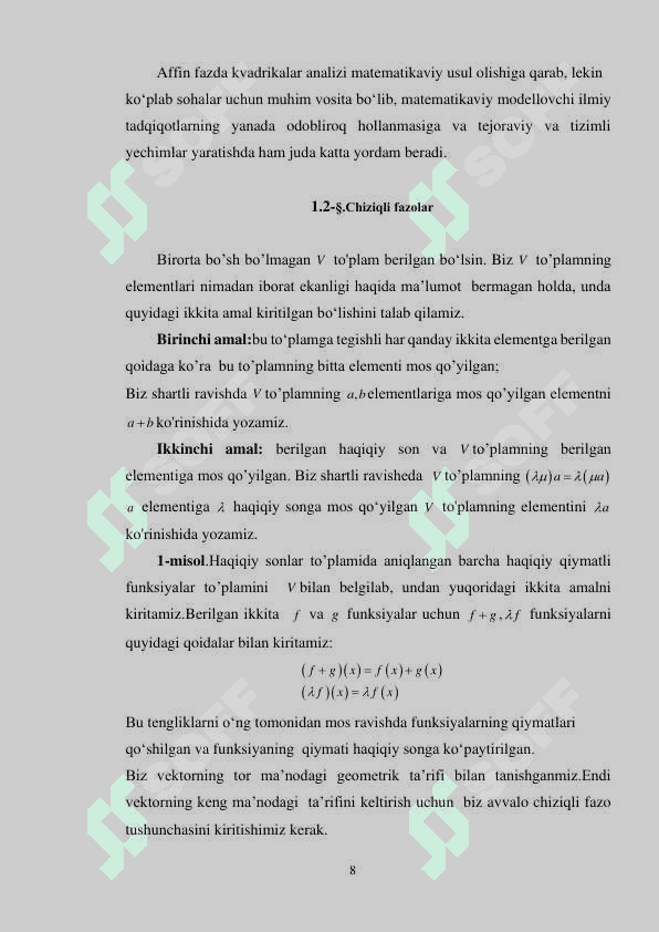 Affin fazosidagi kvadrikalar kurs ishi 8