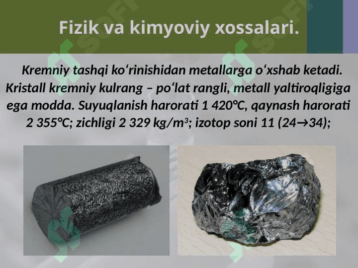 Kremniyning xossalari. Muhim birikmalari 3