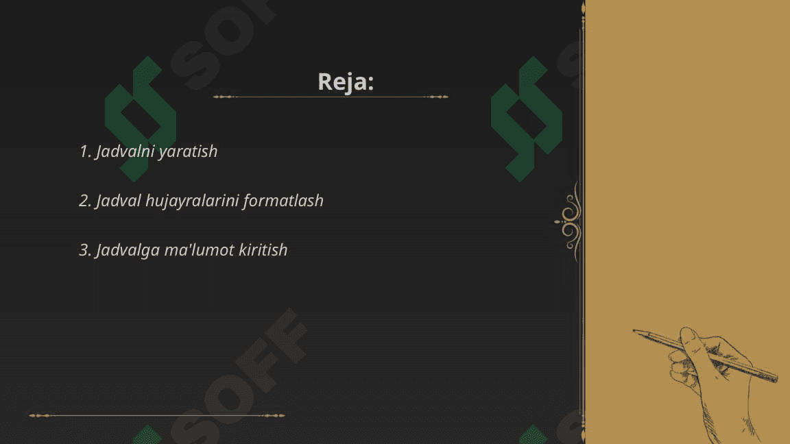 Word dasturida jadvallar bilan ishlash 2
