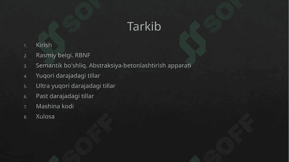 Yuqori va o’ta yuqori darajadagi dasturlash tillari, past darajadagi dasturlash tillari va mashina kodlari 2