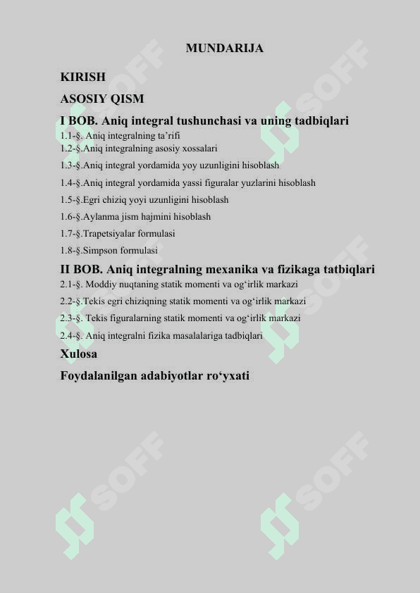 Aniq integrallarni mexanika va fizikaga tatbiqlari 2
