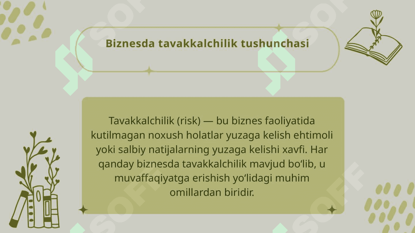Mavzu: Biznesda tavakkalchilik (risk) ni boshqarish. 3