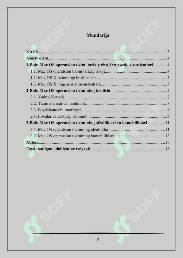 “Mac OS OPERATSION TIZIMINING TUZILISHI VA XUSUSIYATLARI 2