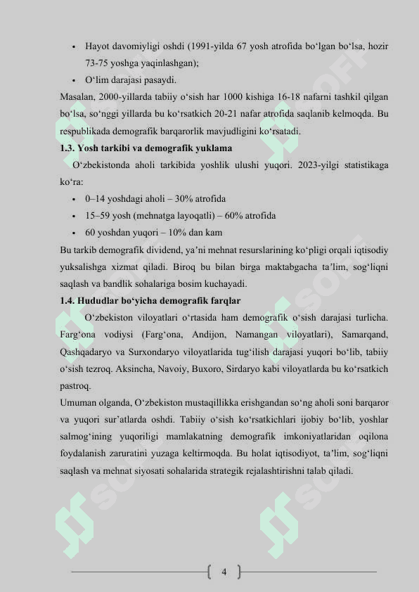 Mustaqillikdan keyingi yillarda Oʻzbekiston aholisining soni va tabiiy oʻsishi 4