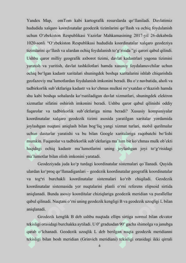 GEODEZIYADA QO‘LLANILADIGAN KOORDINOTALAR TIZIMI 6