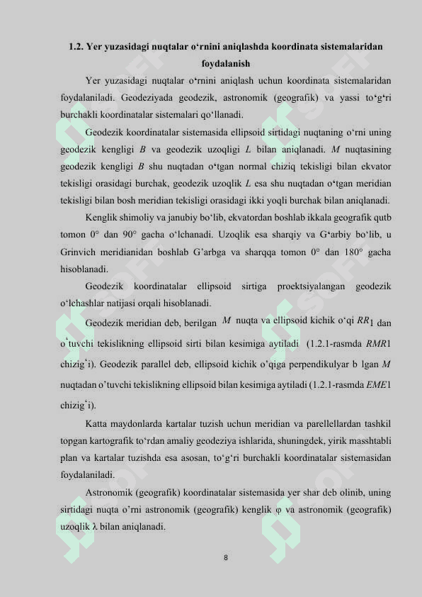 GEODEZIYADA QO‘LLANILADIGAN KOORDINOTALAR TIZIMI 8