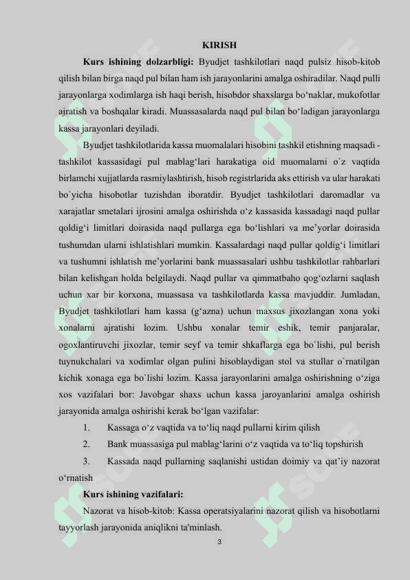KASSA DAFTARINI YURITISH, KASSIRNING HISOBOTI, JURNAL ORDERI YURITISH TARTIBI. 3