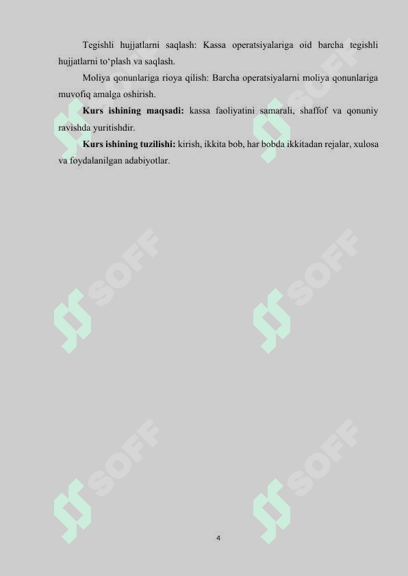 KASSA DAFTARINI YURITISH, KASSIRNING HISOBOTI, JURNAL ORDERI YURITISH TARTIBI. 4