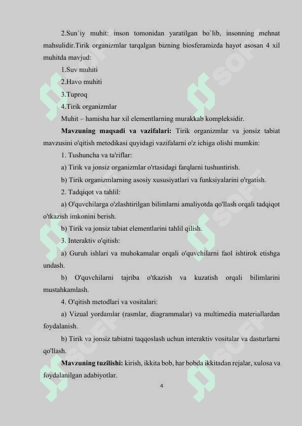 TIRIK ORGANIZMLAR VA JONSIZ TABIAT MAVZUSINI O'QITISH METODIKASI. 3