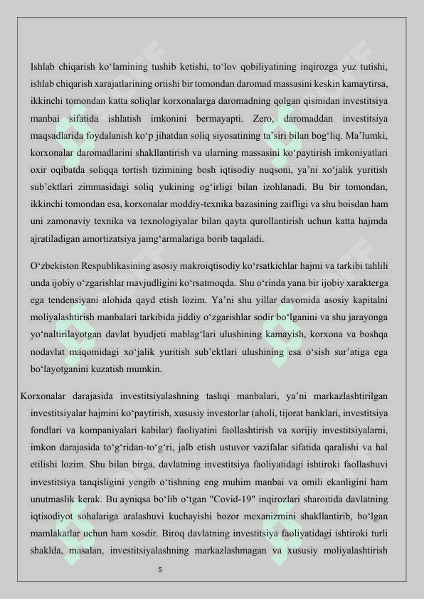 Faol Investitsiya siyosatini olib borish 5