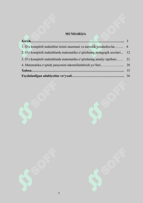 Oʻz komplektli maktablarda matematika oʻqitish xususiyatlari kurs ishi 2