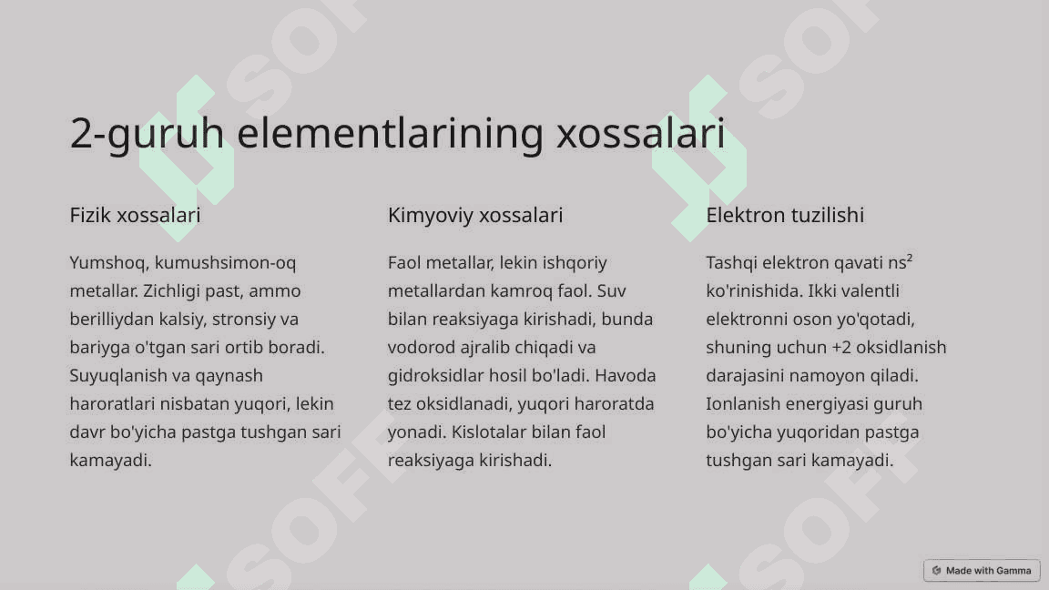 Davriy jadvalning 2-guruh elementlari: Berilliy guruhi 4