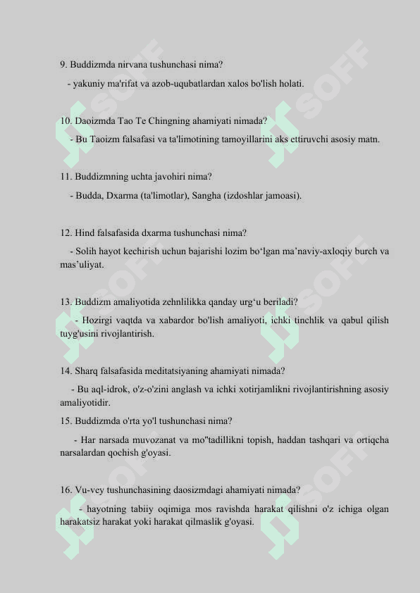 Sharq falsafasi fanidan 30ta yopiq test javoblari 2