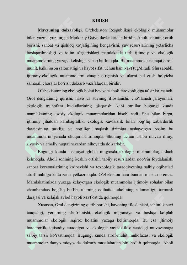 O‘zbekiston Respublikasining ijtimoiy – ekologik muammolari 2