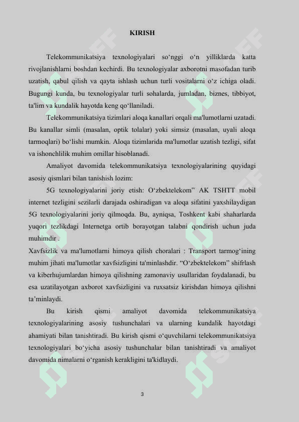 O‘ZBEKTELEKOM AK TTT filiali’’ amaliyot hisobot 3