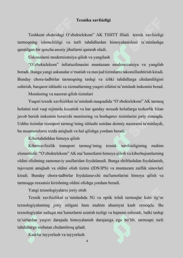 O‘ZBEKTELEKOM AK TTT filiali’’ amaliyot hisobot 4