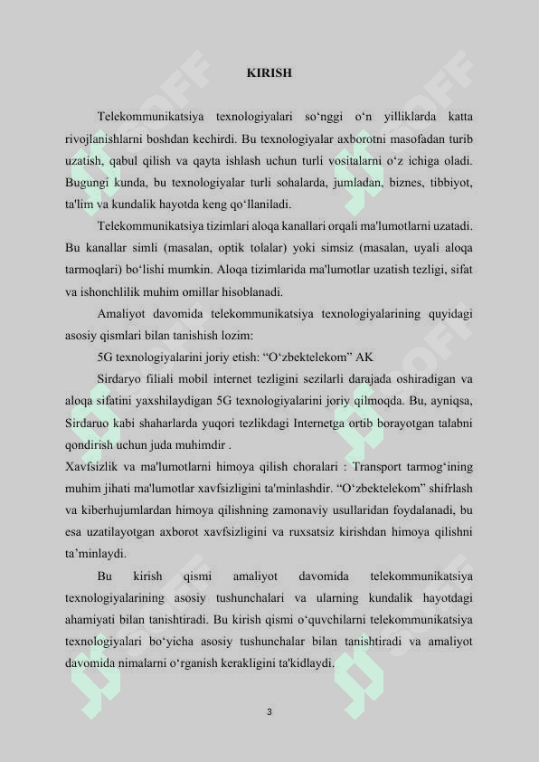 “O‘zbektelekom” AK Sirdaryo filiali amaliyot hisoboti 3