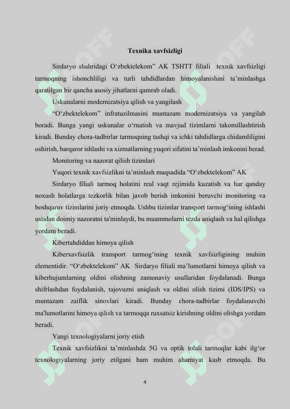 “O‘zbektelekom” AK Sirdaryo filiali amaliyot hisoboti 4