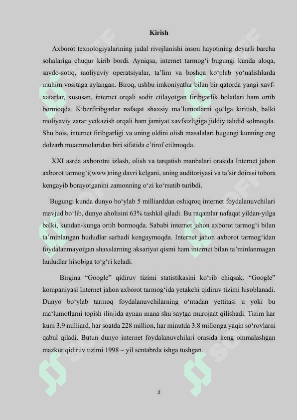 Internet firibgarligi va uni oldini olish usullari.Kurs ishi 2