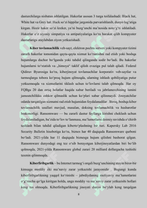 Internet firibgarligi va uni oldini olish usullari.Kurs ishi 8