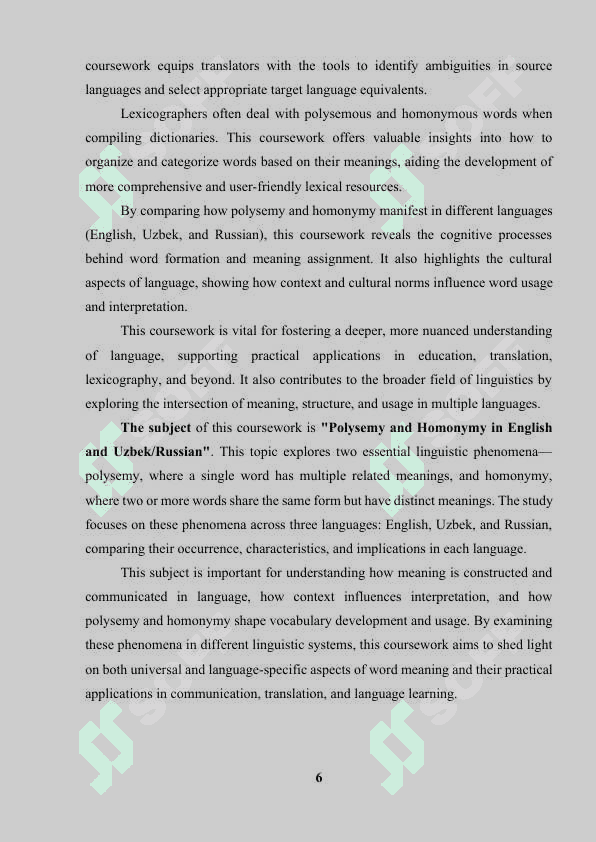 Polysemy and homonymy in English and Uzbek/ Russian 6