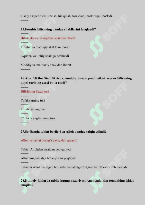 Falsafa fanidan test javoblari 8