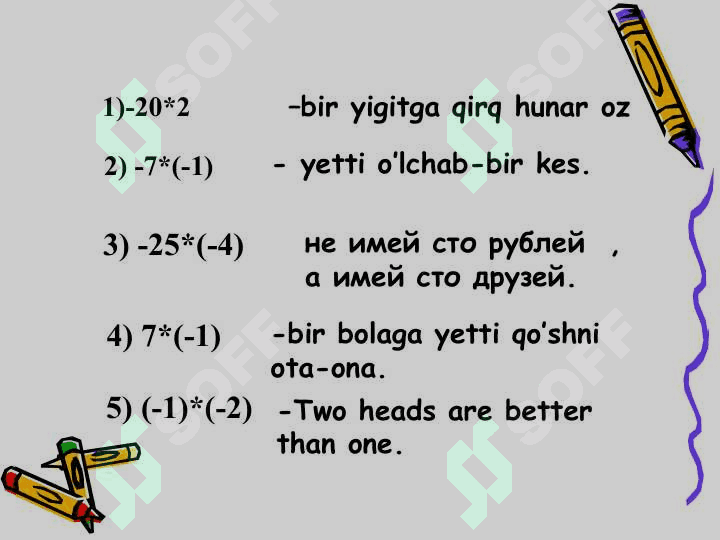 Musbat va manfiy sonlarni ko’paytirish” D.ppt 7