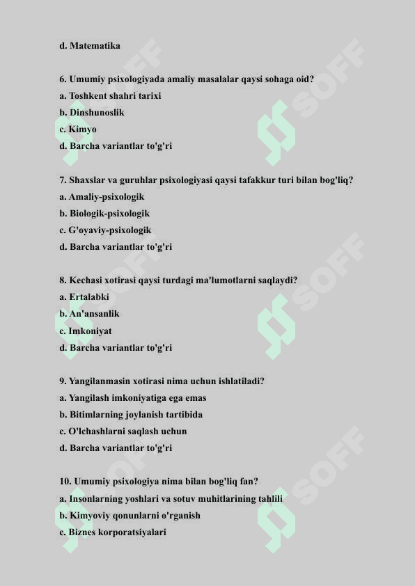 Ong va uning taraqqiyoti test 2