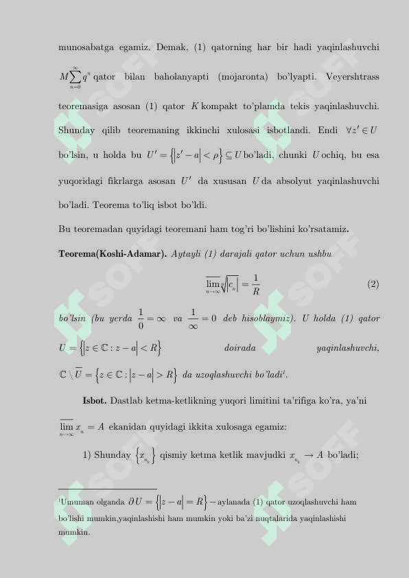 Darajali qatorlar. Abel teoremasi. Koshi-Adamar formulasi 3