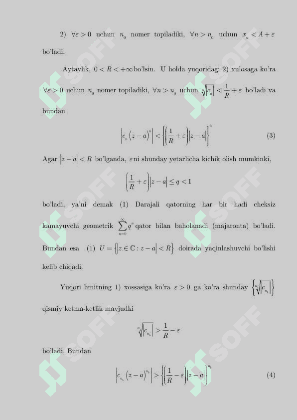 Darajali qatorlar. Abel teoremasi. Koshi-Adamar formulasi 4
