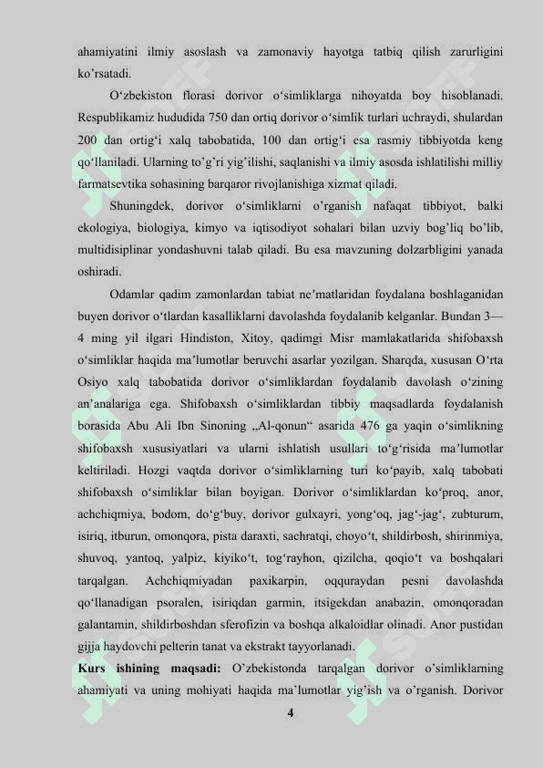 Oʻzbekistonda tarqalgan dorivor oʻsimliklarning ahamiyati 4