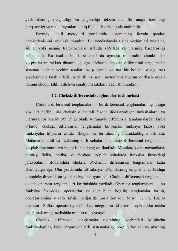 Uchtalik cheksiz differensial tenglamalar sistemasi 8