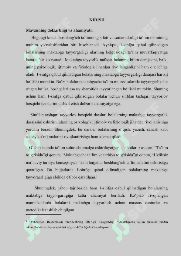 SINFDAN TASHQARI TAYYORLOV BOSQISH DARSLARINI TASHKIL ETISH 1- SINF 3