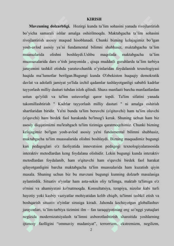 SITUATIV TA’LIM ASOSIDA UMUMTA’LIM MAKTABLARIDA TARBIYA FANINI O’QITISH 2
