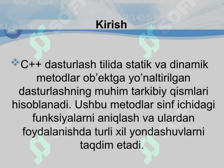 C++ dasturlash tilida statik va dinamik metodlar bilan ishlash 2